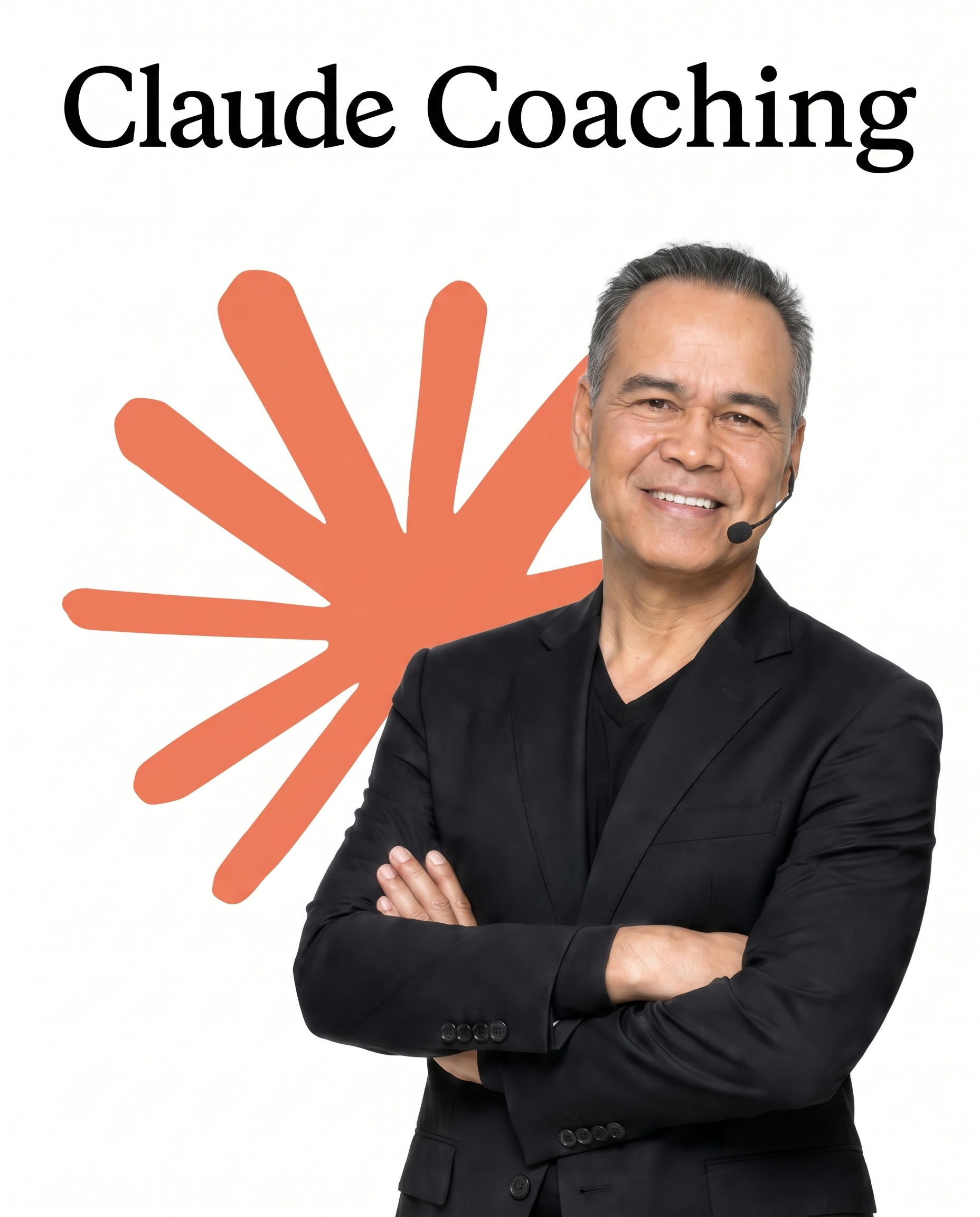 Michael Rivera, your Claude coach, in front of a giant Claude starburst with the Claude Coaching lockup