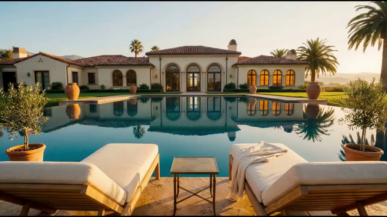 A luxury pool and villa from the AvatarAgency real estate film